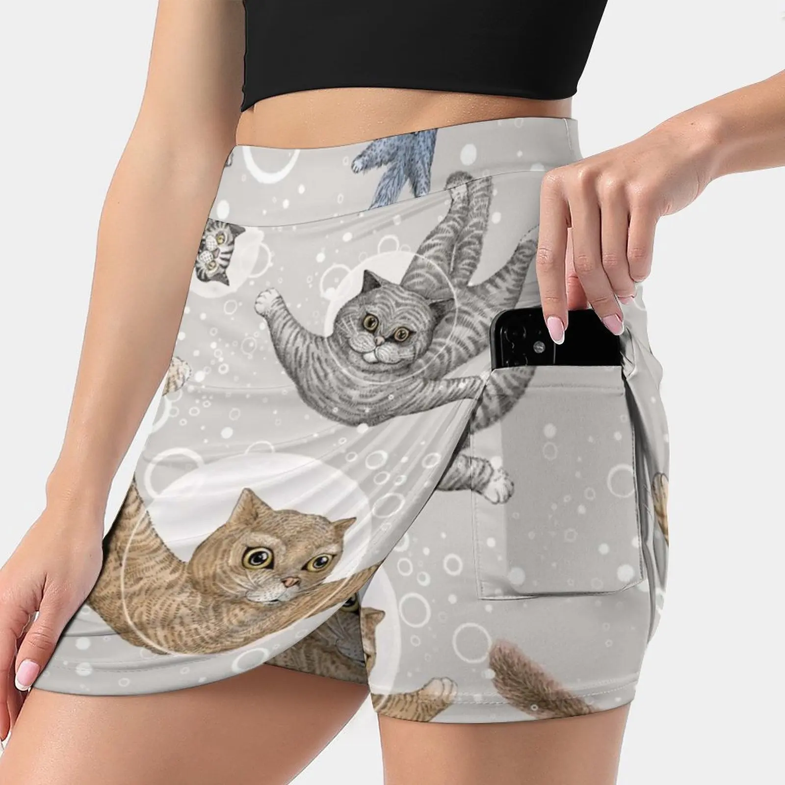 Cat Women's skirt Aesthetic skirts New Fashion Short Skirts Cat Funky Space Planet Fun Creativity Imagination Cosmos Cosmic Fly