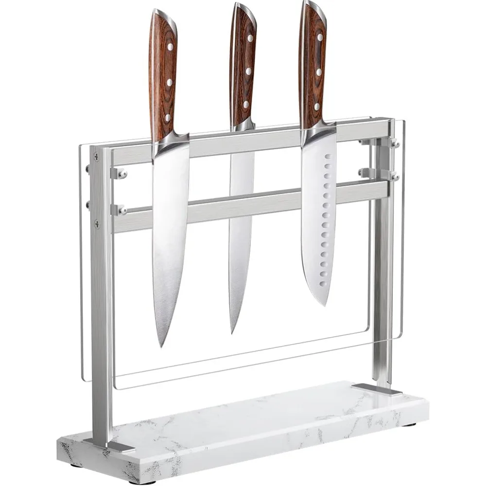 

Magnetic Knife Block with Marble Base and Acrylic Cover - Double-Sided Magnetic Kitchen Knife Holder