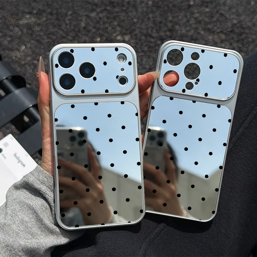 Polka Dot Luxus-Make-up-Spiegel-Handyhülle für iPhone SE 4 X XR XS 11 12 13 14 15 16 16E 17 17E Air PLUS PRO MAX Cover