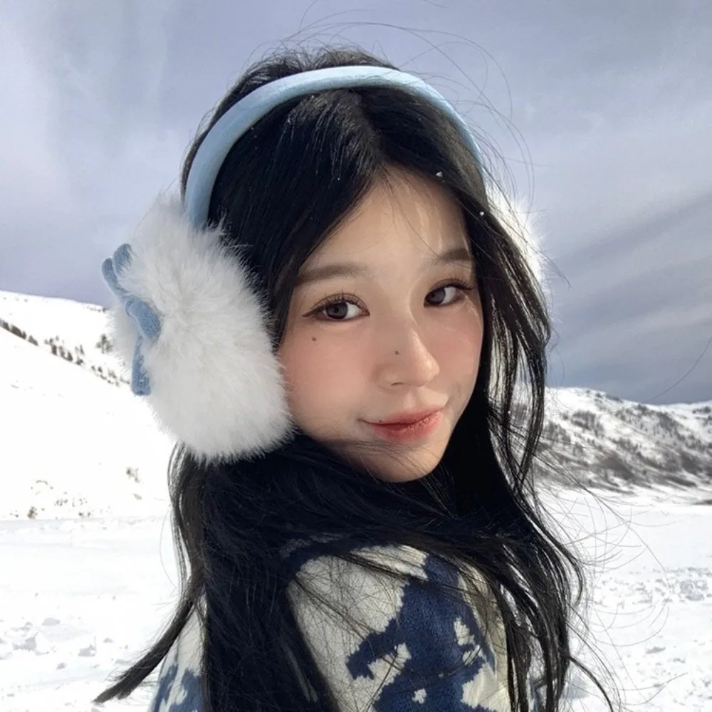 Удобные утолщенные плюшевые наушники с бантом, ветрозащитные эластичные милые наушники, сохраняющие тепло, незамерзающие теплые наушники для верховой езды