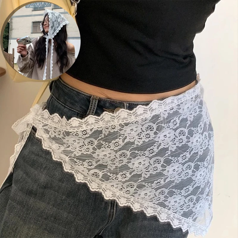 INS Style Triangular Lace Handkerchief Personalized Trendy Layering Of Small Aprons Soft Versatile Korean Headscarf Hair Scarves