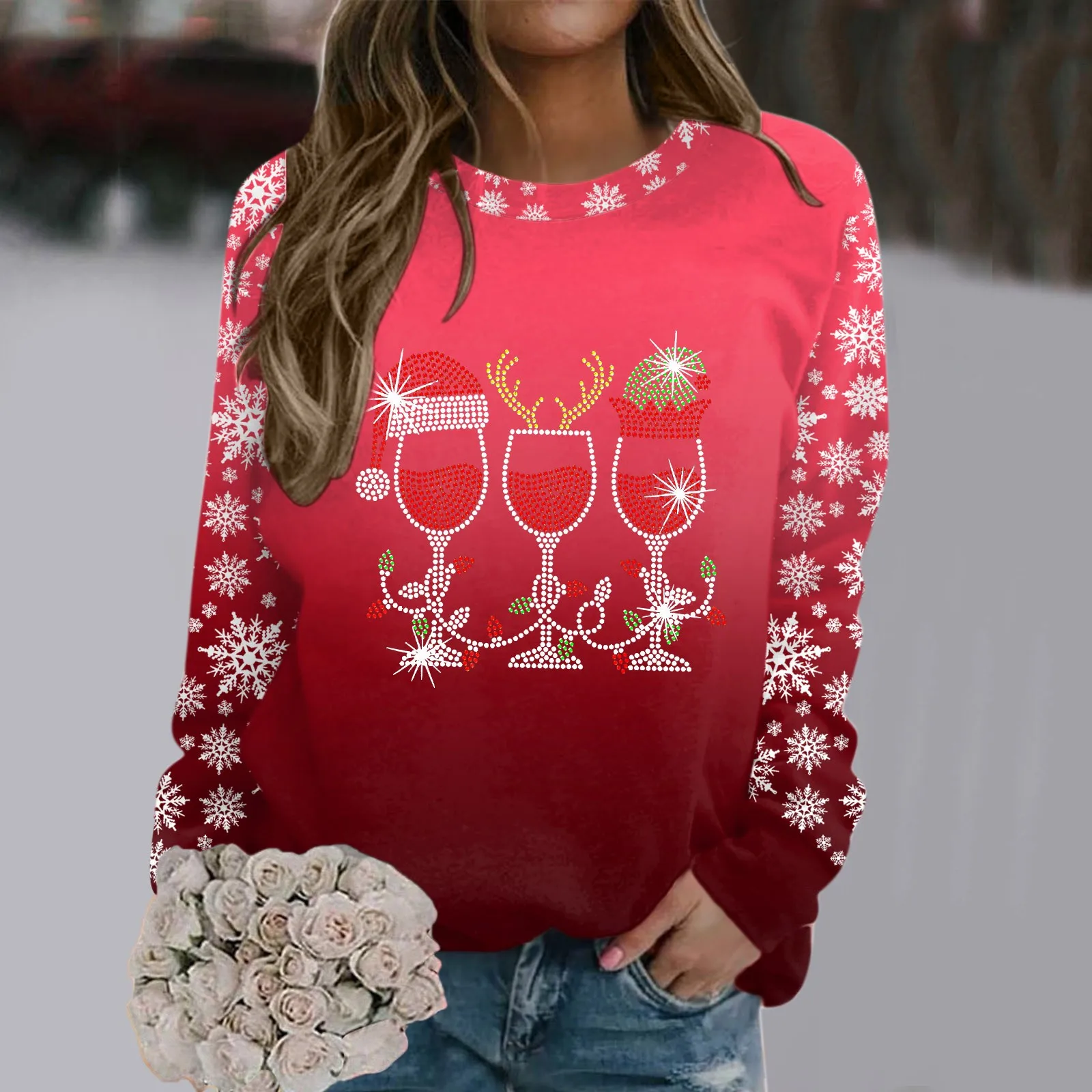 

Ugly New Year O Neck Pullover Xmas Reindeer Sweater Female Blouse Christmas Print Sweatshirts Women Solid Long Sleeve Tee Tops