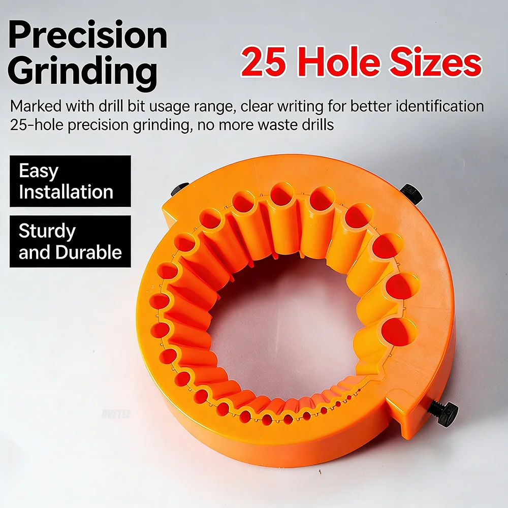 25-Hole Thickened Drill Bit Sharpener - Metal Blade Design Fits 115/125 Angle Grinder Tool