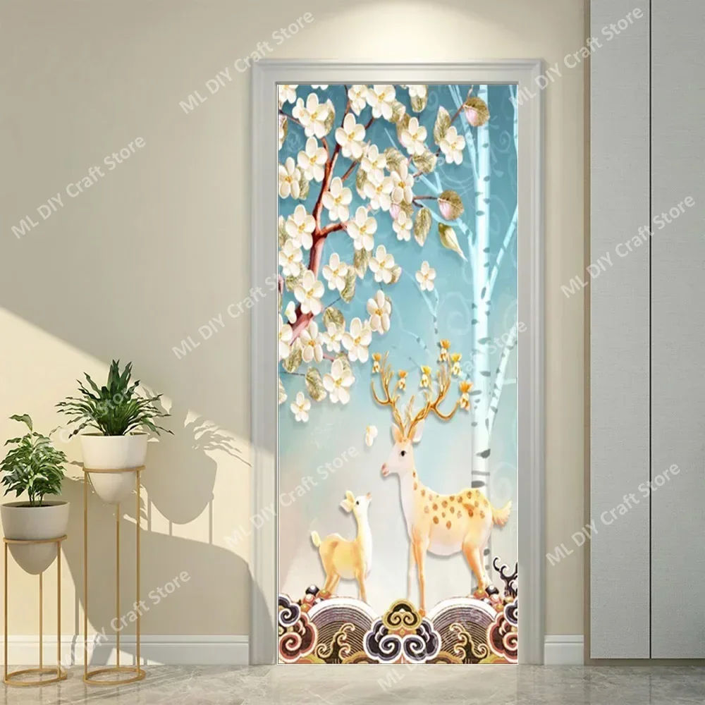 Sika Deer Sticker Parenting Wallpaper Dreamy Mythical Style Flower PVC Self Adhesive Mural Stickers Bedroom Decoration Poster