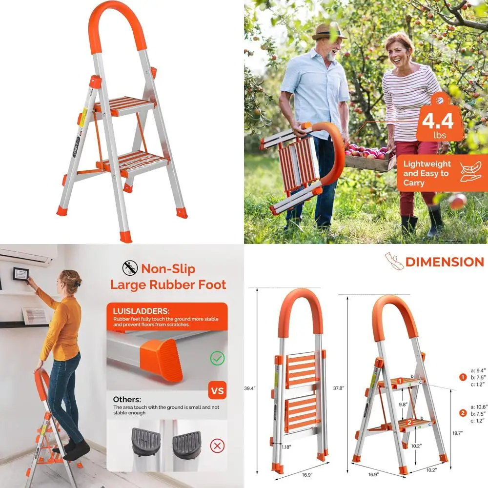 Luisladders 2-ступенчатая лестница, алюминиевая легкая складная стремянка, портативная прочная стремянка для дома и кухни, 500 фунтов en131 Littl