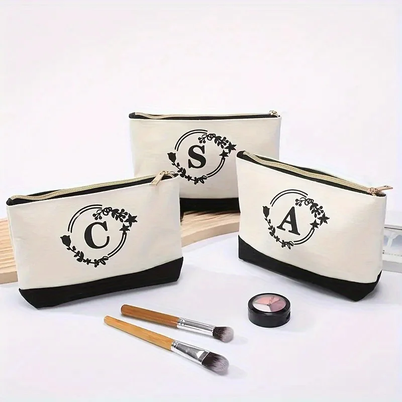 Fashion Makeup Bag, Travel Storage Bag, Canvas Printed Letter Zero Wallet, Small Item Storage Bag, Holiday Gift Storage Bag