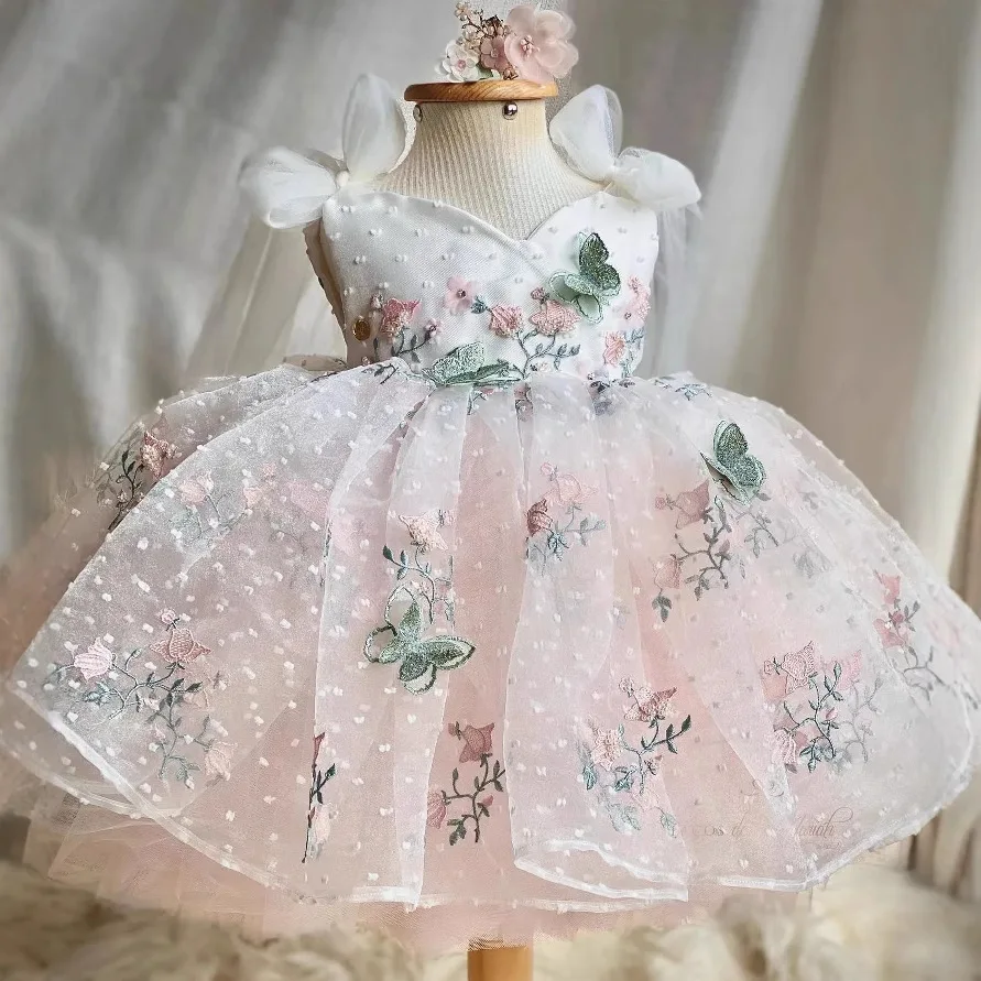 New Gorgeous Girl's Birthday Party Dress Flower Girl Wedding Dress Bow Dress Baby One Year Old Party Laundry Dress