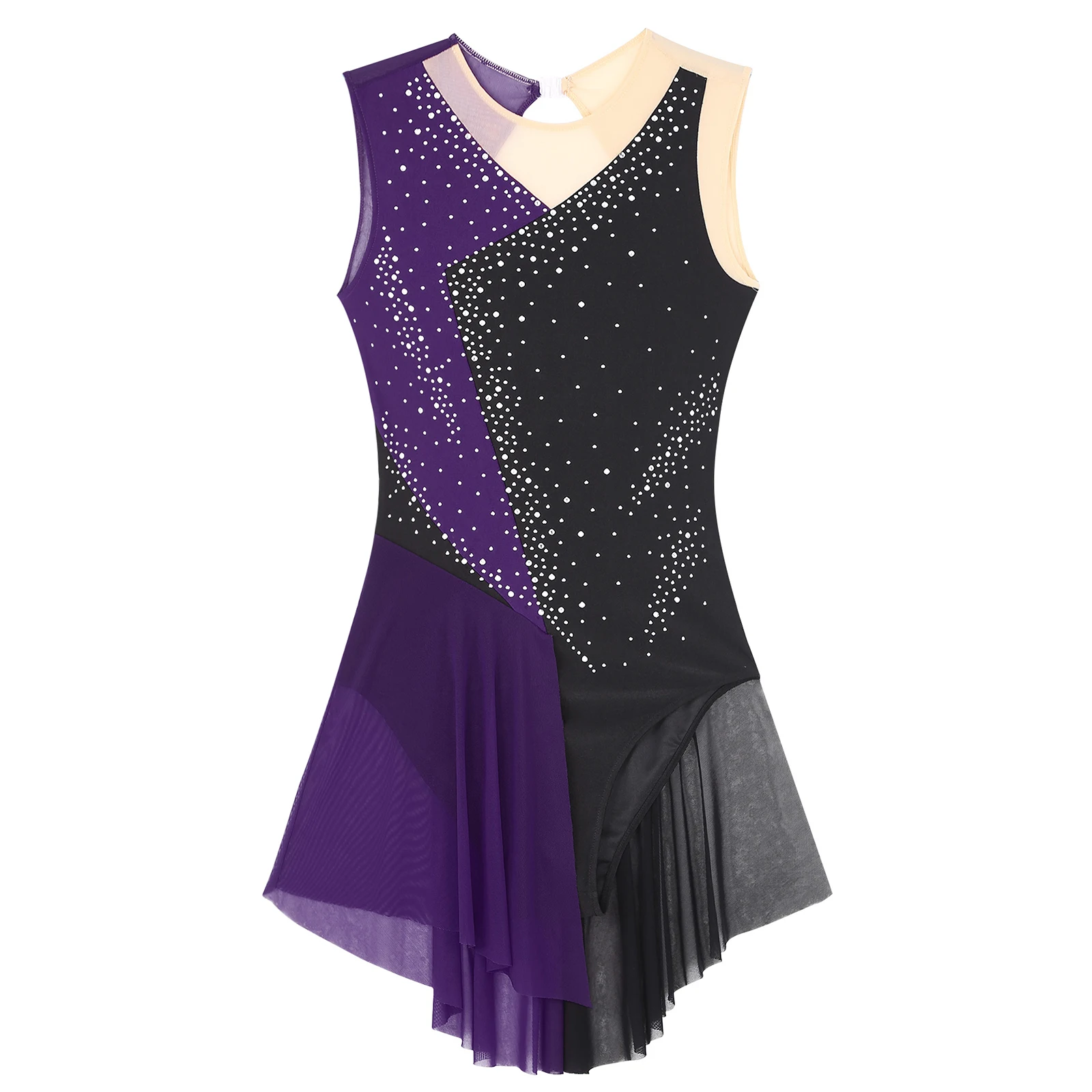 Womens Gymnastics Figure Skating Ballet Jersey Lyrical Dance Dress Costume Sparkly Rhinestones Bodysuit Mesh Skirted Unitard