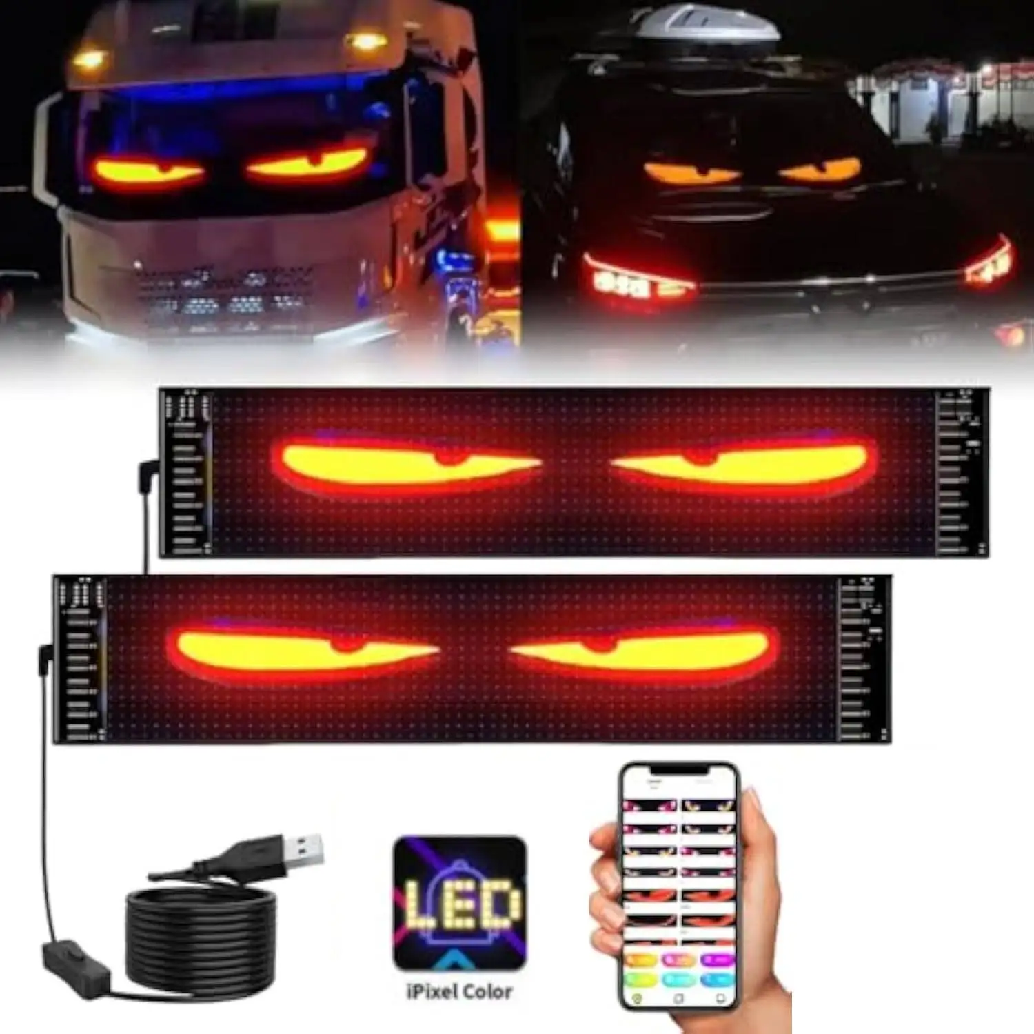

Cars LED Matrix Panel Devil Eyes Light Colorful Eye Lamp Soft Screen Car Windows Large Programmable Flexible LED for Trucks Car