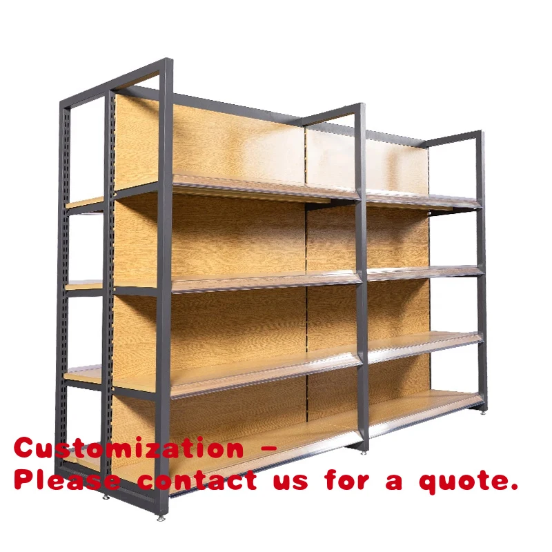 

Customize.Convenience Snack Heavy Duty Double-Sided 4-Layer Wood & Metal Supermarket Rack Multi-Layer Display Retail Gondola She