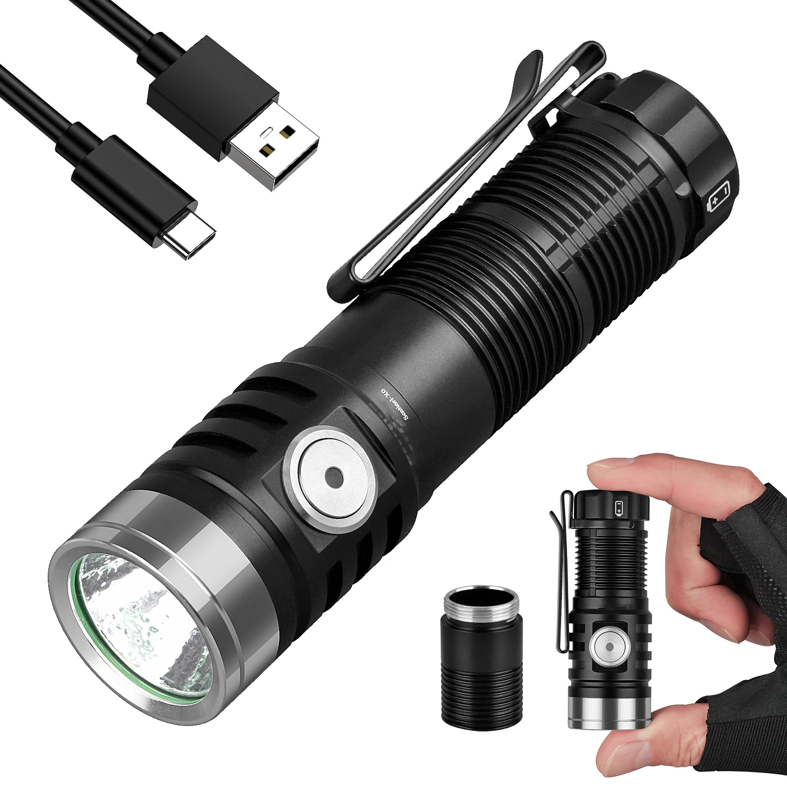 

ANEKIM Sentinel-X0 Mini Super Bright 1800 Lumen Tactical Flashlight, Rechargeable 18350/18650 Torch for Camping, Hiking