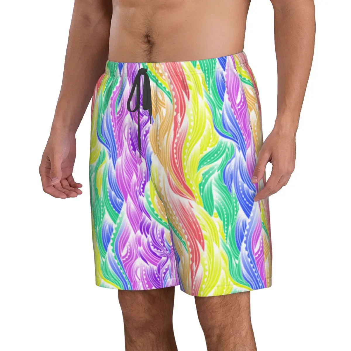 Men's Swimming Shorts Colorful Wavy Pattern Trunks Beach Wear