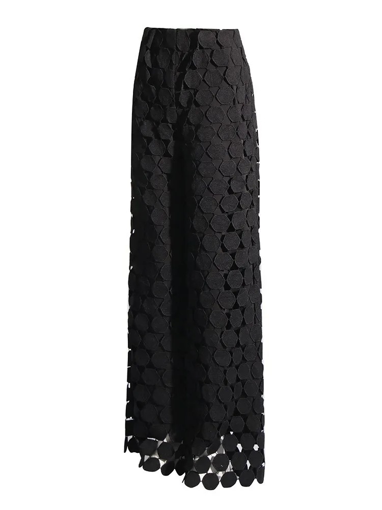 Minimalistische Solide Patchwork Stippen Lange Broek Voor Vrouwen Hoge Taille Gesplitste Rits Casual Wijde Pijpen Damesmode Stijl Nieuw