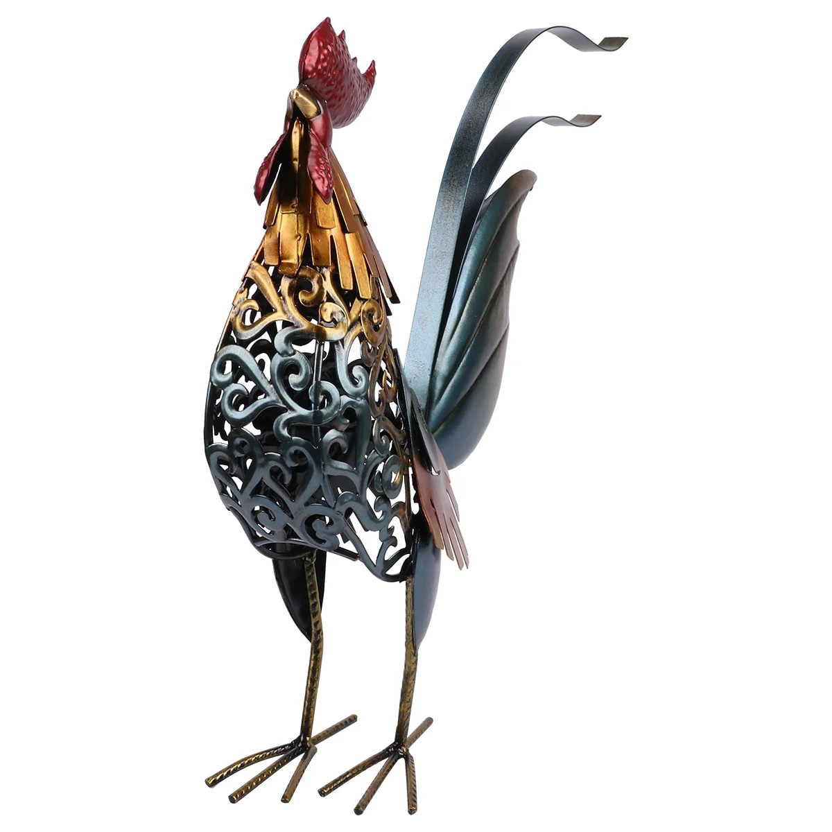 

Gift Wrought Iron Rooster Metal Animal Statuette Statues Sheet 4080X3700X1080CM Chicken Decor Figurines Colorful Carved Work