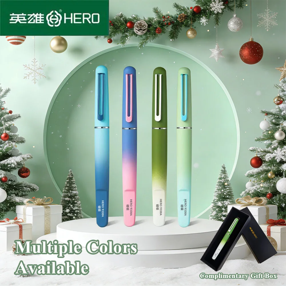 

Hero 9338A 4 Color Gradient Fountain Pen Magnetic Cap For Calligraphy Students Beginners Gift Box With Cartridges