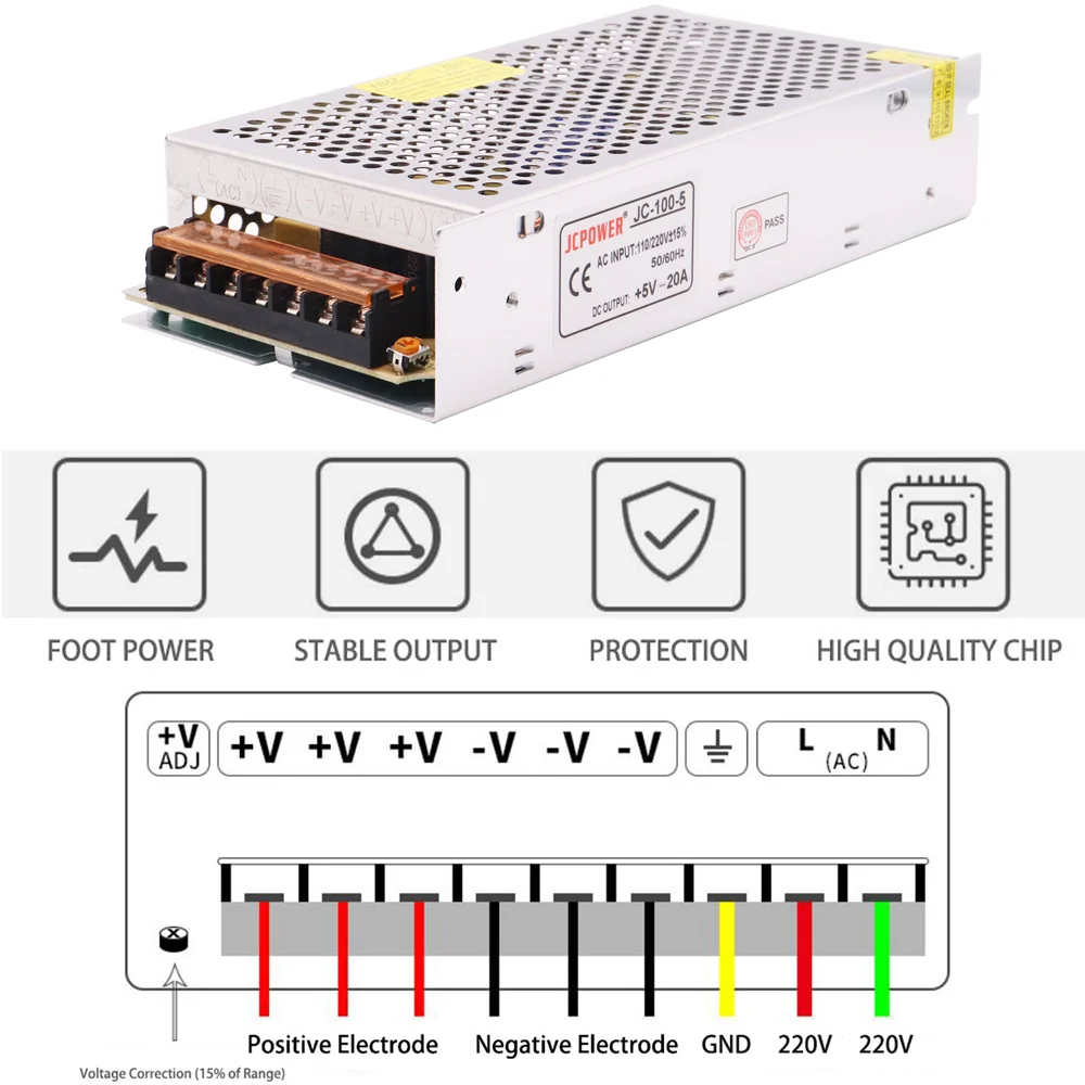 AC110V 220V To DC 5V 12V 24V Lighting Transformers Driver Adapter 1A 2A 3A 5A 10A 15A 20A 30A 40A 60A LED Strip Power Supply