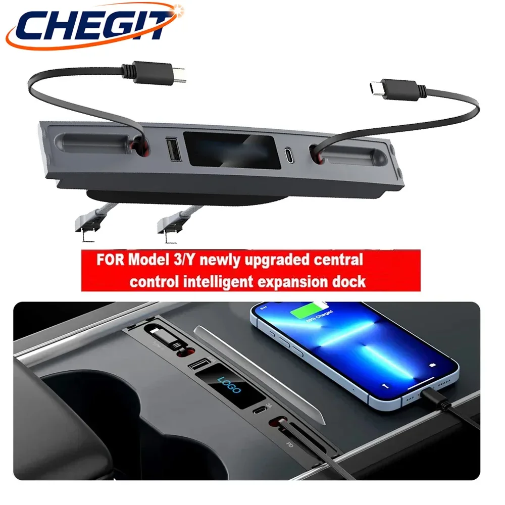 

4in1 Fast Charge Center Console for Tesla Model 3 Model Y Accessories 2023-2021 USB Hub Compatible with 80cm Retractable Cable