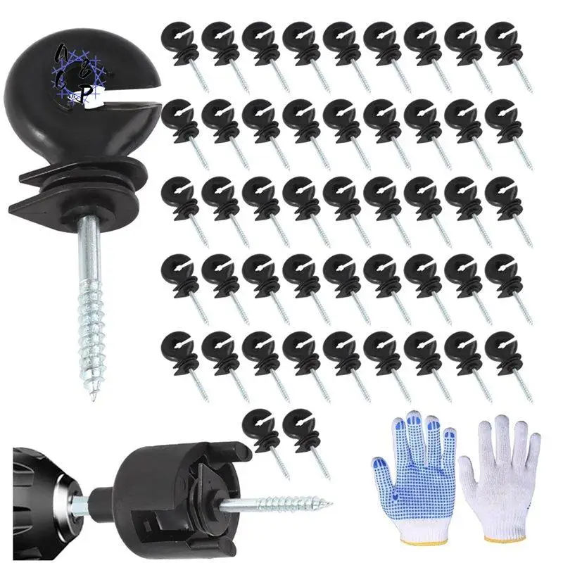 A68P-100Pcs Black Electric Fence Insulator Screw-In Insulator Fence(Grid System Accessories For Animal Husbandry Electronic)