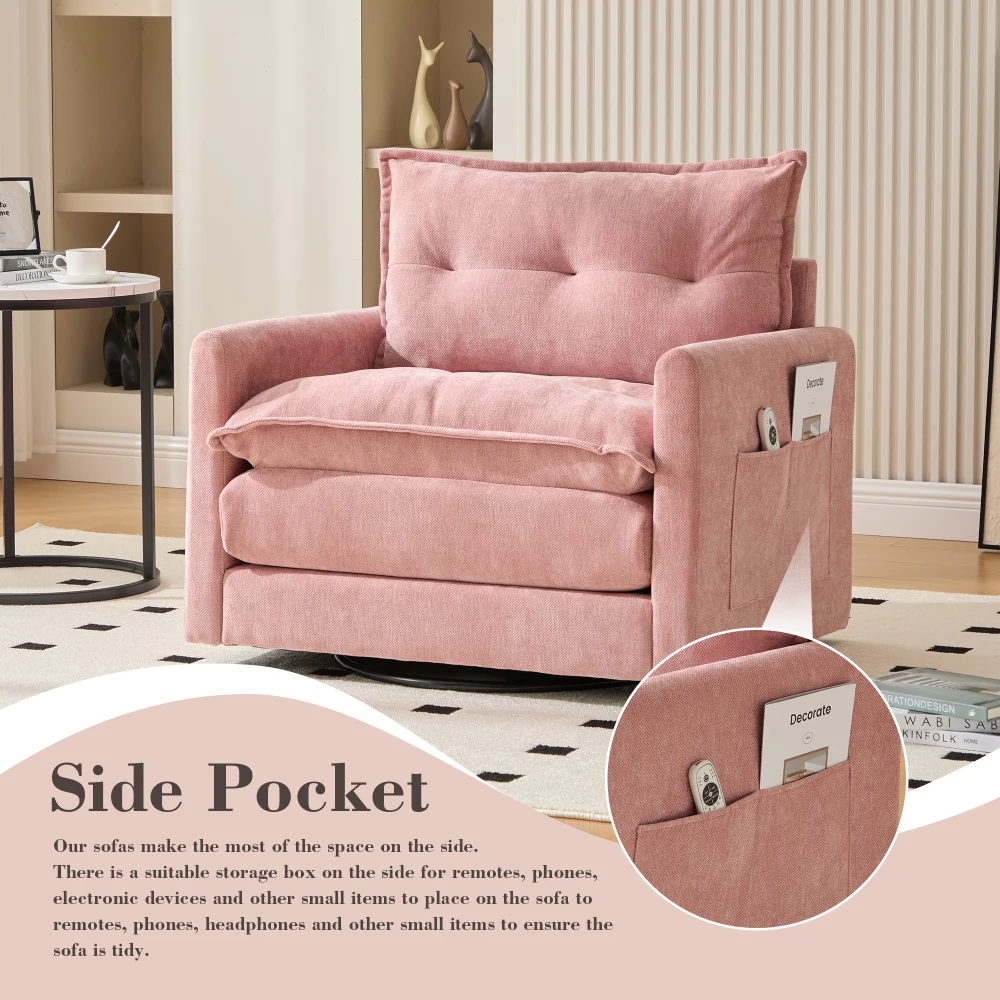 Swivel Barrel Accent Chair Thick Padded Modern Armchair Solid Metal Base for Living Room Bedroom Home Decor 4