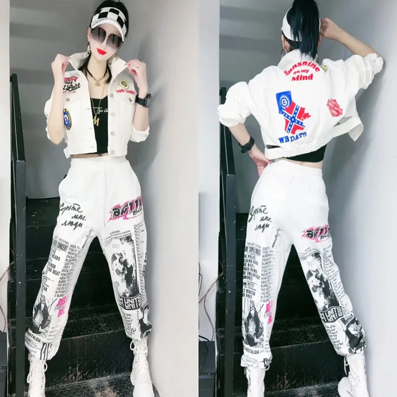 2024 Spring Autumn Fashion Graffiti Hole Fashionable Set Denim Clothes Women\'s Casual Pants Women\'s Two Piece Set