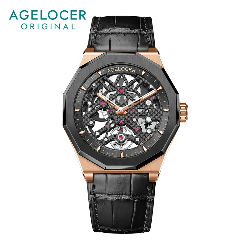 AGELOCER Original Schwarzwald Watch Ceramic Bezel Men Sports Skeleton Luminous Automatic Mechanical Watch Birthday Gift for Men