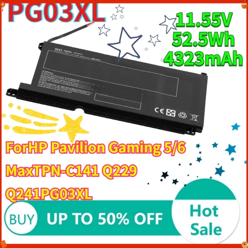 52.5Wh 4323mAh PG03XL For HP Pavilion Gaming 15-DK15-ec 16-a0000 OMEN 5X FPC52 TPN-C141 TPN-Q229 TPN-Q241 Laptop battery
