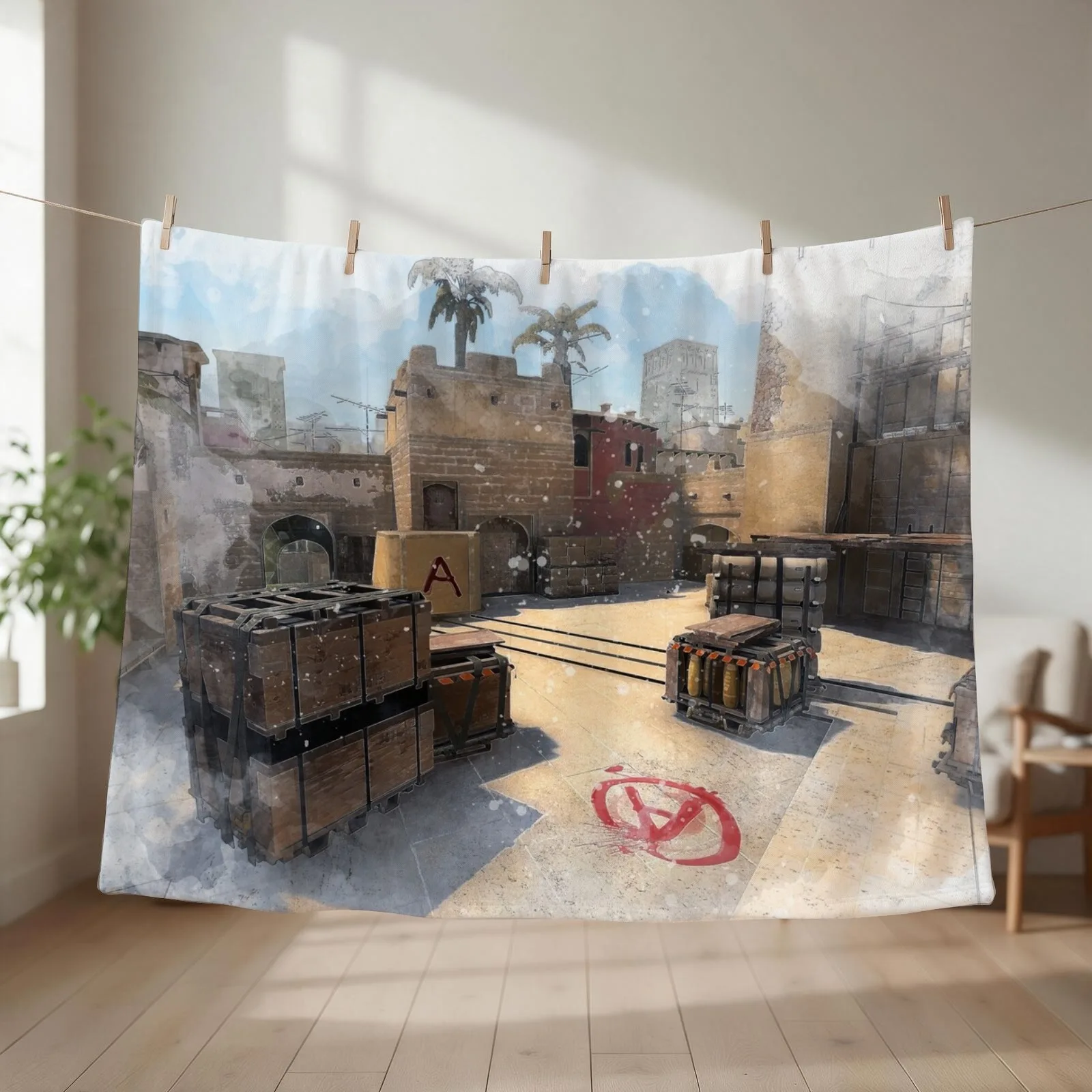 Mirage CSGO Poster in Watercolour Poster Throw Blanket couch cozy soft plush fuzzy picnic outdoor blanket