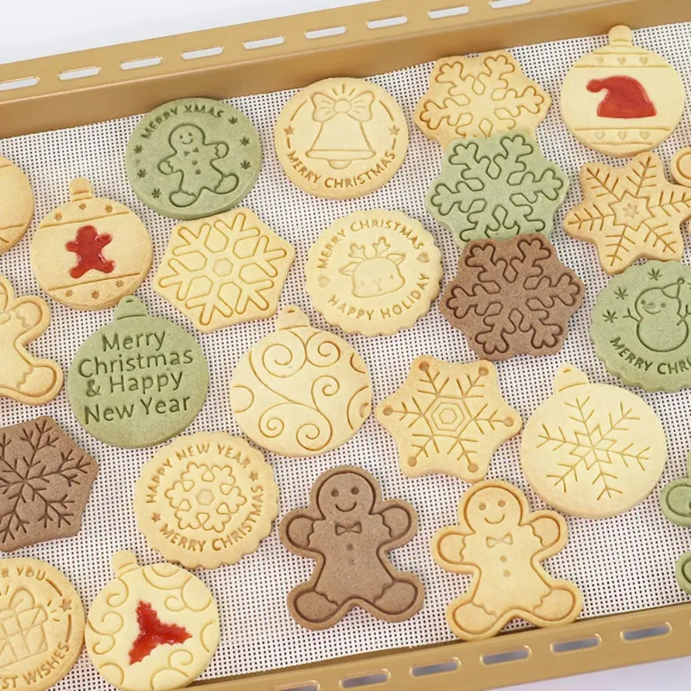 10Pcs Mini Christmas Cookie Cutter Set, 2-in-1 Embossed Molds with Santa, Reindeer Snowflake & Tree for New Year  Holiday Baking