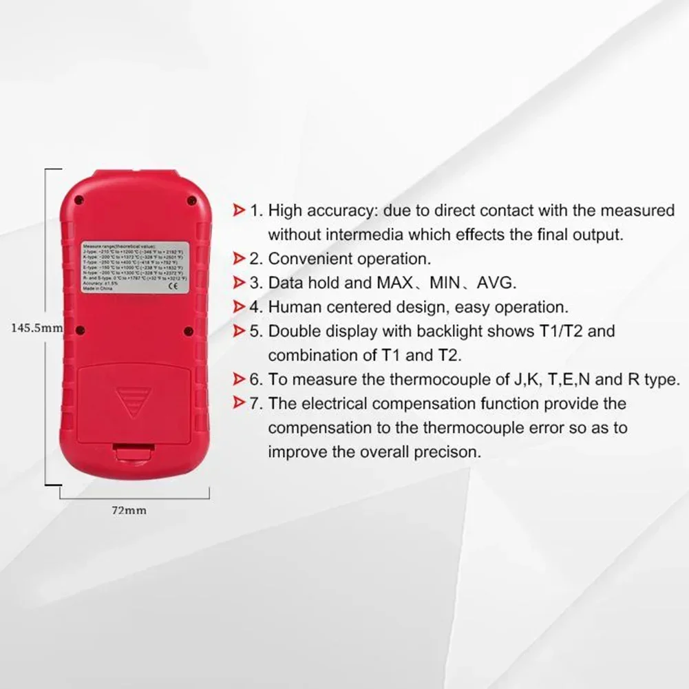Digital Thermocouple Thermometer GM1312 Dual Channel Display Device For Precise J K T E R S N Type Temperature Monitoring