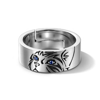 Fashion Cute Animal Cat Rabbit Rings For Men Women Stainless Steel Relief Zircon Ring Finger Adjustable Punk Hip Hop Jewelry