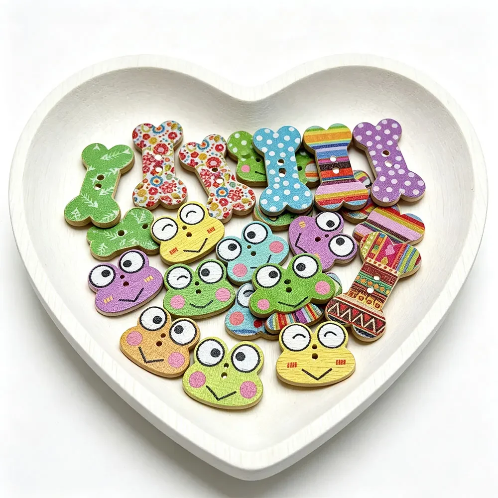 300PCS Wooden Bones Pet Decoration Cartoon Painted Wooden Buttons for Clothing Sewing Supplies Children's Garment DIY Crafts