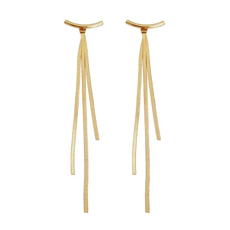 Stainless Steel Gold Color Bar Long Thread Tassel Drop Earrings for Women Glossy Vintage Earrings Fashion Jewelry