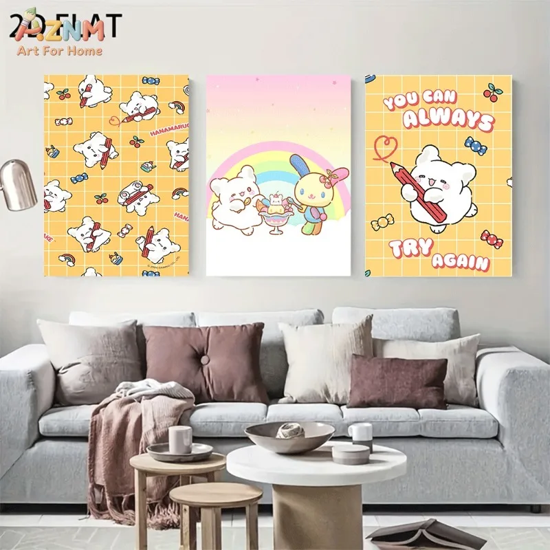 AZNM Unframed Canvas Wall Art Hanamaruobake Rainbow Positive Quote Sanrio Poster Cute Print Kids Room Wall Art Gift For Fans