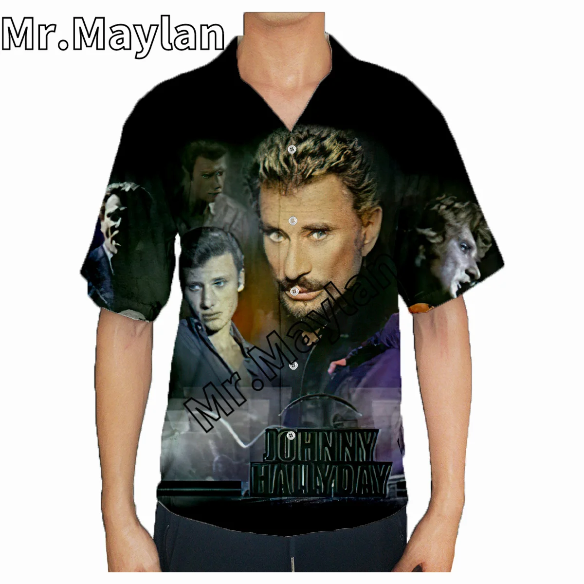 Johnny Hallyday Rock Chemise 3D D'été Hawaïenne Chemise Hommes À Manches Courtes Chemise Hommes Chemises 2023 Respzed 5XL Chemise Chemise Homme-077