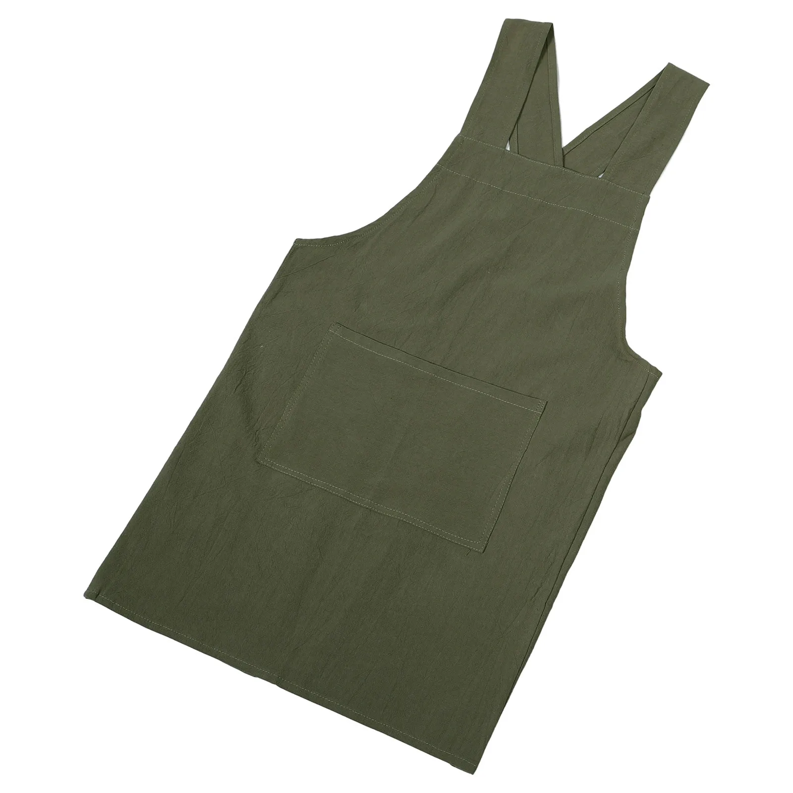 

Summer No Tie Apron Green Cotton Faux Linen Cross Back With Pockets For Cooking Art Nail Bbq Seamless Smock
