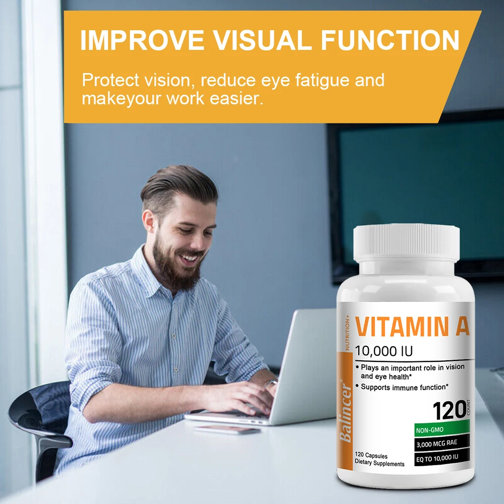 High Potency Vitamin A 10000 IU Supplement Premium Non-GMO Formula Capsules for Healthy Vision, Immune System & Skin Support