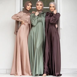 Muslim Fashion Hijab Dress Satin Abaya Dubai Turkey African Maxi Dresses for Women Pakistani Islam Modest Clothes Kaftan Robe