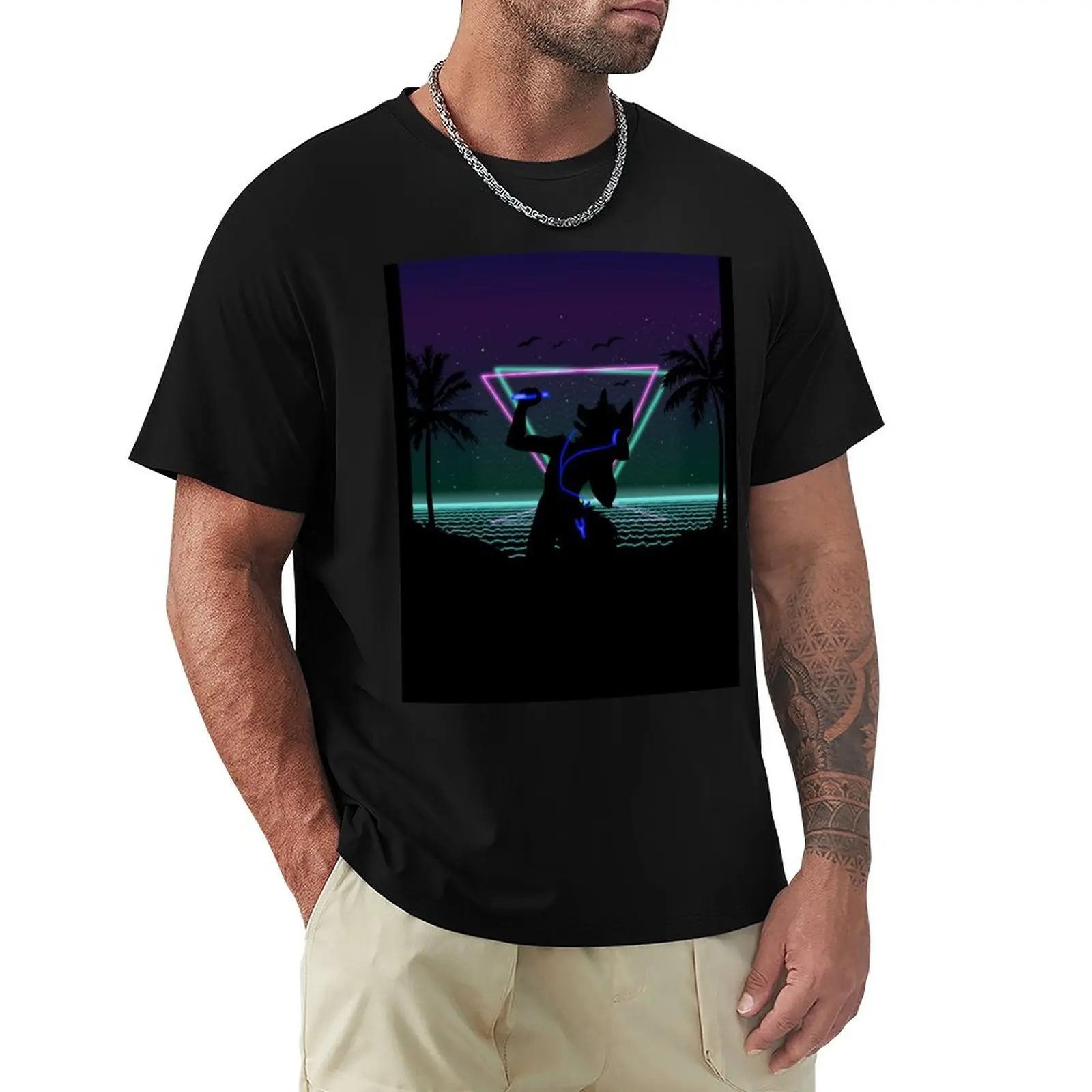 

Synthwave Wolf T-Shirt kawaii clothes custom t shirts design your own Men's t shirts