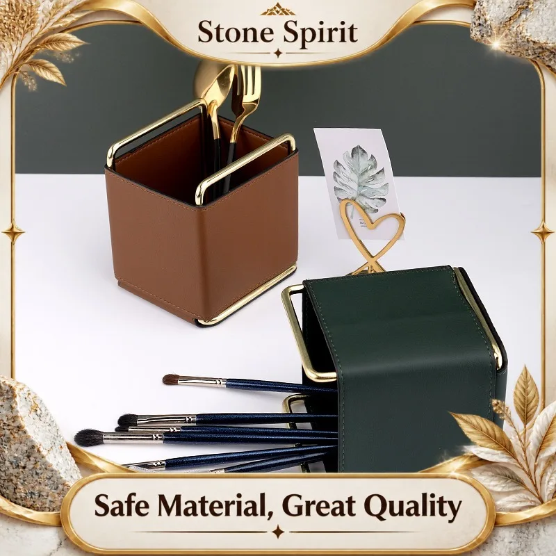 【Premium】AhunderJiaz  European Style Desktop Leather Organizer Cosmetic Brush Jewelry Storage Box Organizer Home Decoration