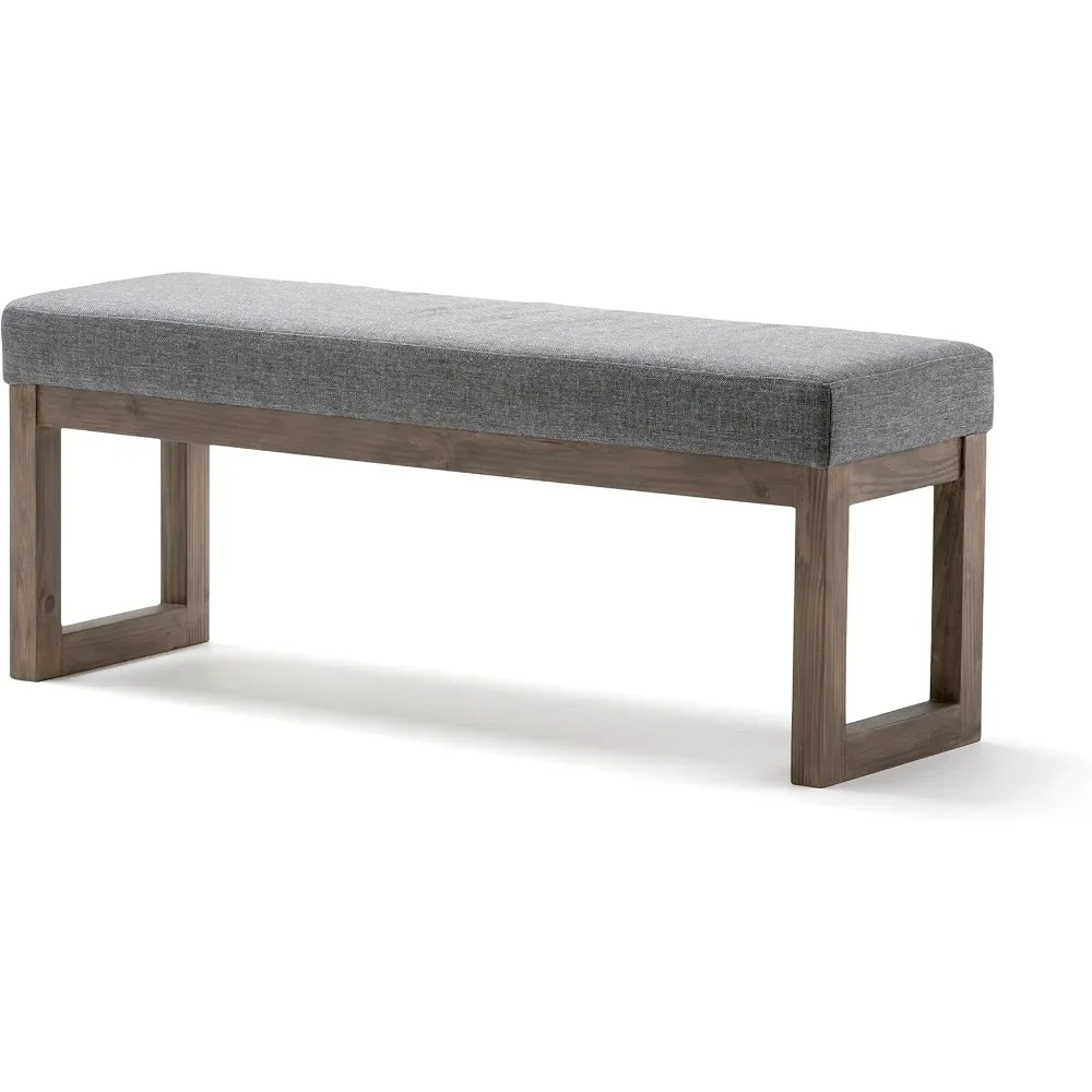 Wide Contemporary Rectangle Large Ottoman Bench in Grey Linen Look Fabric Stool Furniture Pouf Living Room Home Freight free