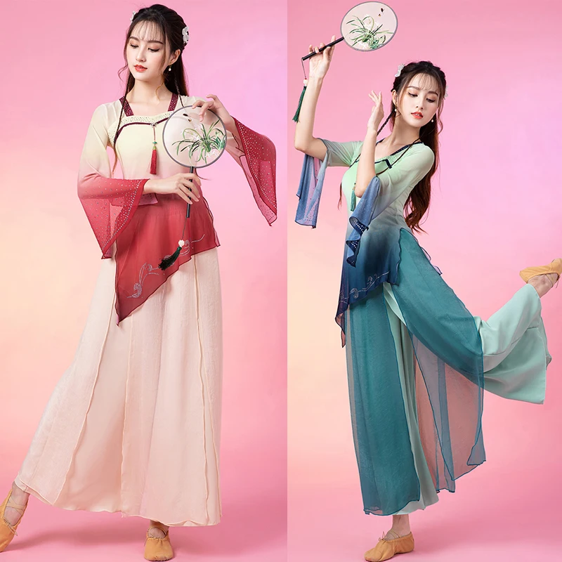 

New Classical Dance Clothes Female Elegant Gauze Practice Clothing Chinese Style Folk Dance Stage Performance Costumes DQL6858