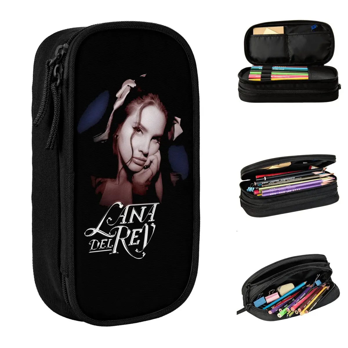 Large Capacity Pencil Case Lana Del Rey Vintage Merch Double Layer Pencil Bag Women Makeup Bag Amazing Gift