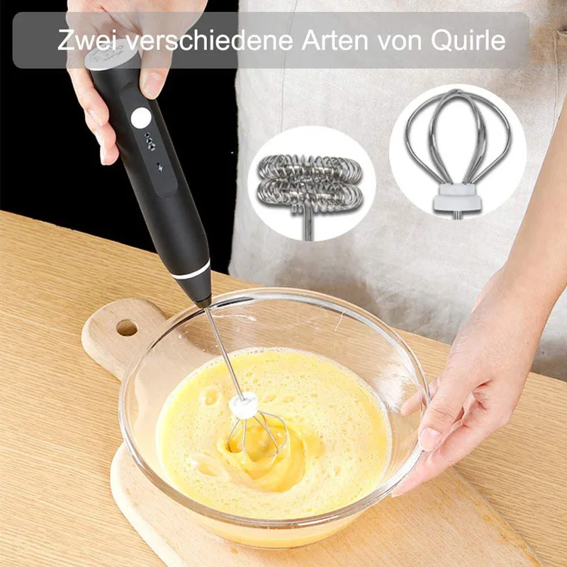 Electric egg beater, portable mixer, two stainless steel mixing heads, 3-speed USB rechargeable milk cream coffee making tool