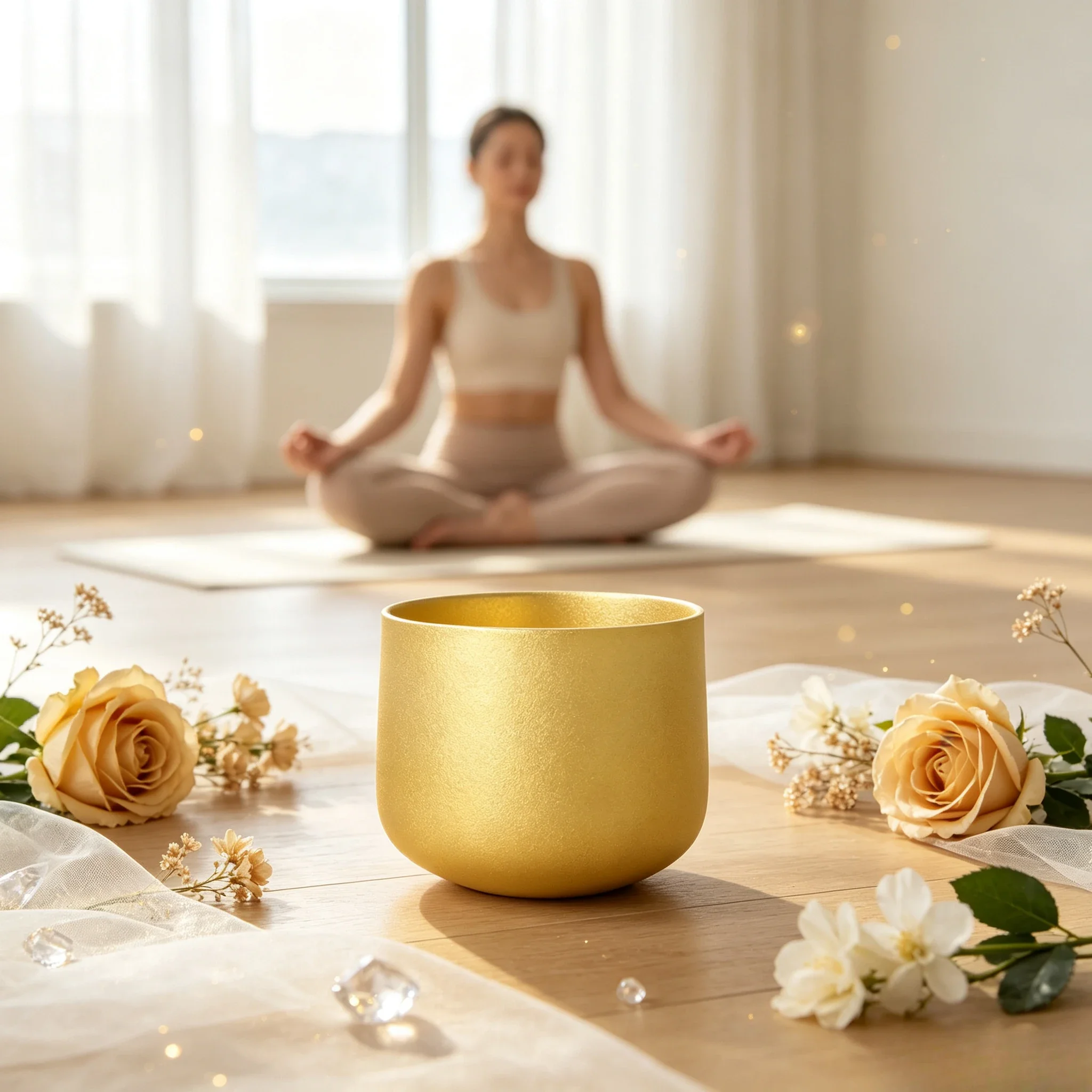 Gold-Frosted Quartz Crystal Singing Bowl STAR LINKUP Yoga Meditation Chakra Balancing Sound Bath Stress Relief