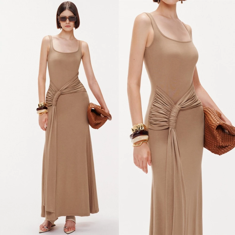 فستان سهرة رائع مخصص من الجيرسيه مغرفة كلاسيكي بدون أكمام فستان كوكتيل حورية البحر سباركلي للمناسبات الخاصة #3