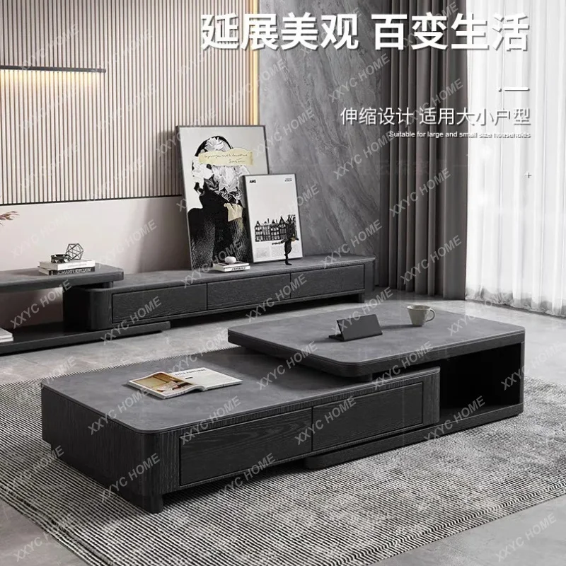LMinimalist Rock Slab Coffee Table TV Cabinet Set Modern Living Room Home Small Apartment Extendable Storage Square Coffee Table