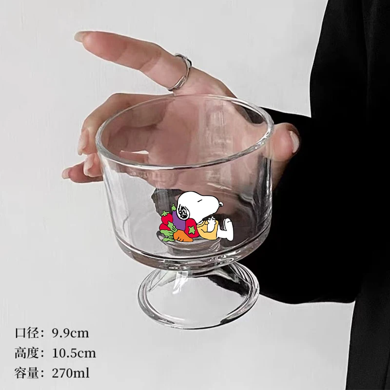 Fashion 270ml Snoopy Kawaii Dessert Glass Mug Anime Cartoon Cute Salads Cocktails Muffins Ice Cream Fruits Juice Bowl Cup Gifts