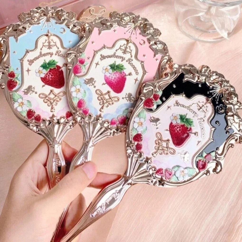 Flower Knows Violet Strawberry Rococo Series Hand Mirror Makeup Mirrors Portable Mirror with Handle