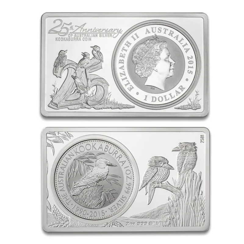 

Non-magnetic 3oz Australia 2015 Silver Bar Kookaburra Silver-plated Zinc Alloy Bullion Coin the 25th Silver Bullion