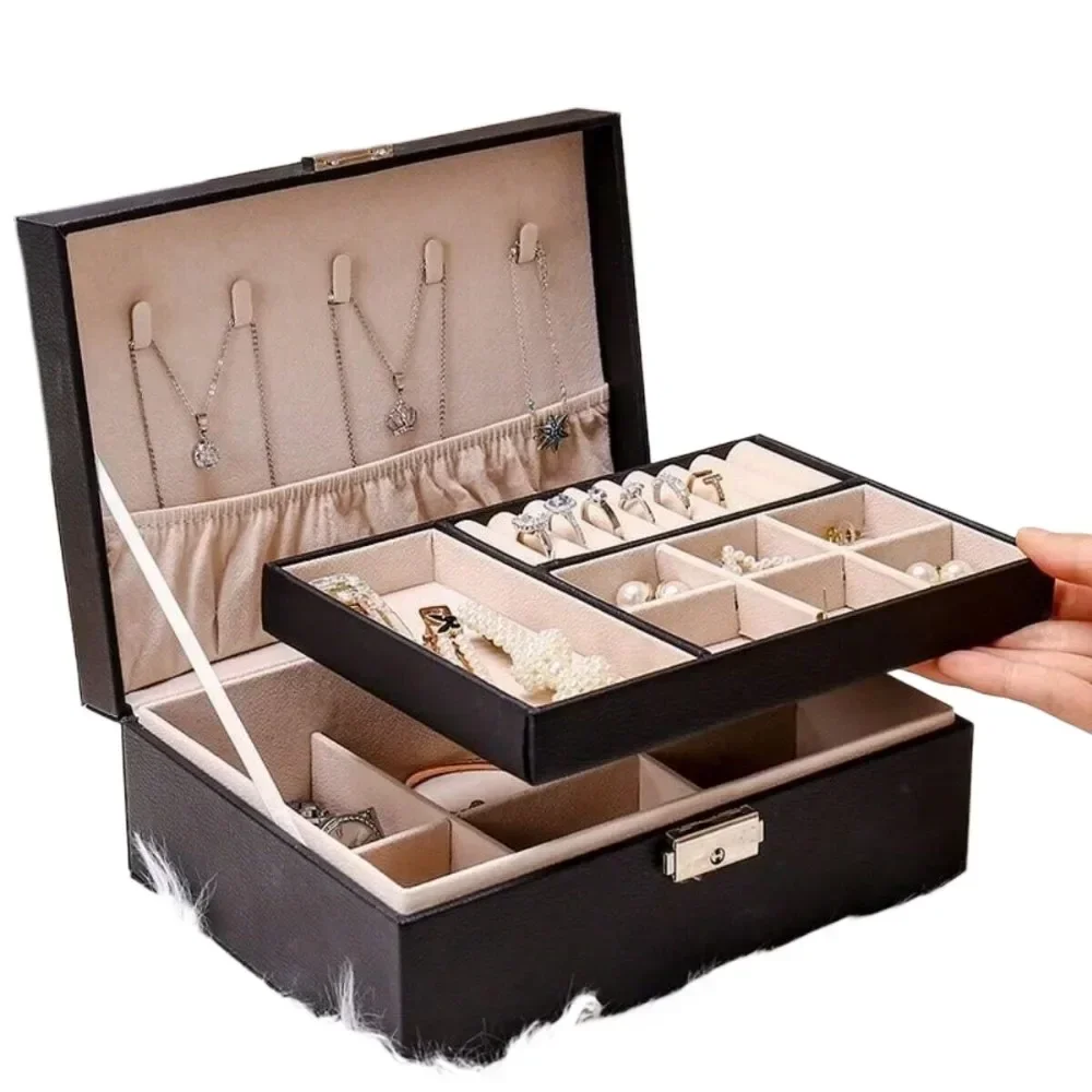 Lbarley Double-layer Large Capacity Jewelry Box Earrings Necklace Ring Jewelry PU Leather Jewelry Storage Box